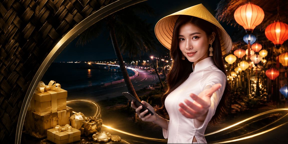 Người dùng tại Mũi Né đăng ký nhận thưởng VIP với biểu tượng nón lá Việt Nam